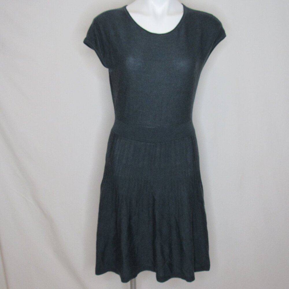 Ann Taylor LOFT Teal Blue Fine Knit Sweater Dress Back Zip Flare M Medium